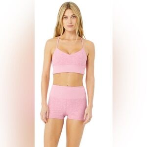 ALO Yoga Blush Pink Sports Bra Shorts Set